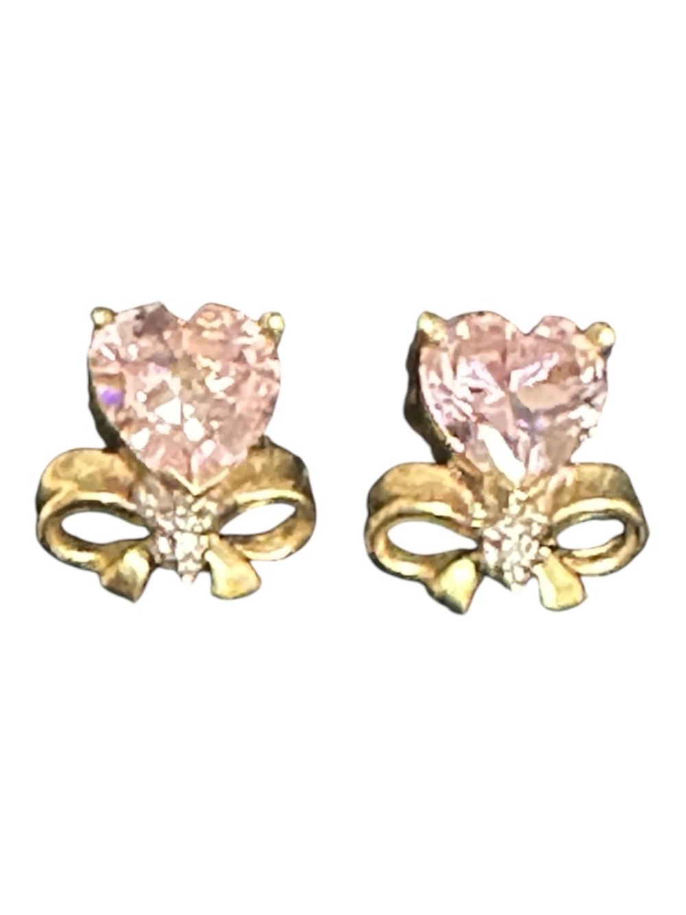 Vintage Pink Crystal Cat Mask Bow Earrings Gold Tone Statement Pierced